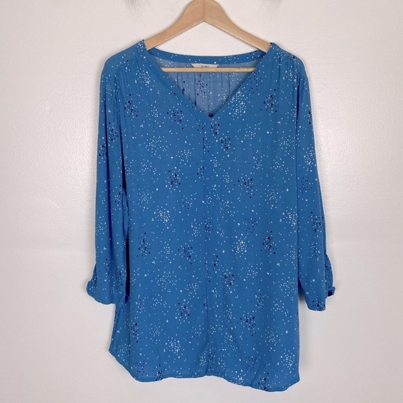 Croft & Barrow Women's Floral Top Size XL Color Blue 3/4 Sleeve Semi Sheer - Picture 1 of 12